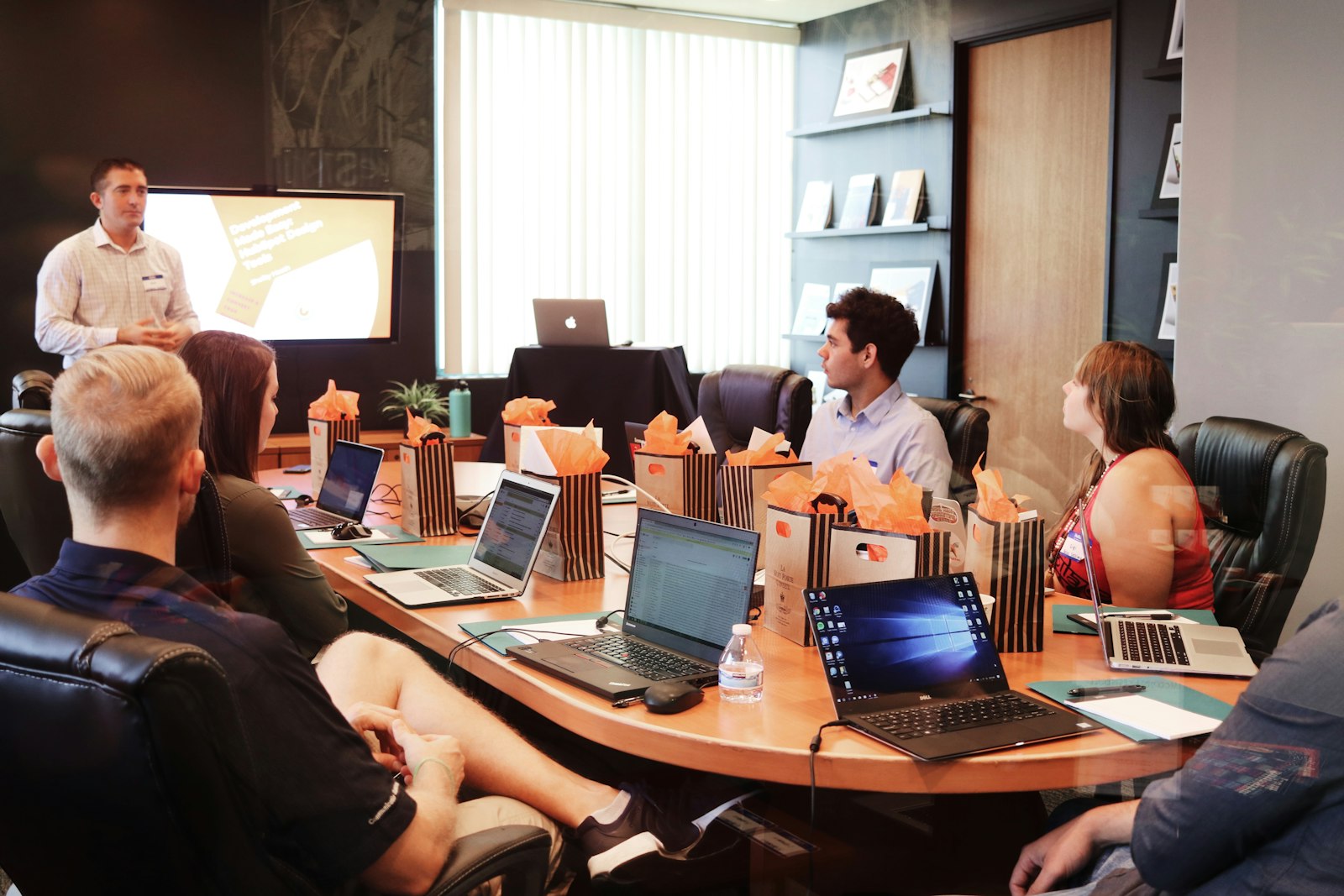 Strategy team in a boardroom presentation